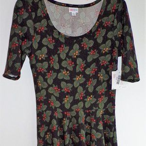 LuLaRoe Nicole Dress Christmas Holly Mistletoe Green Red Black Size XS NWT
